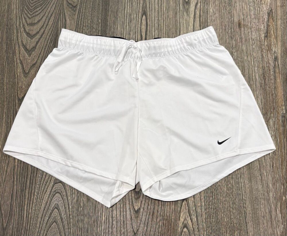 Nike Women's Dri-Fit Drawstring Mid-Rise Athletic Running Shorts White Medium